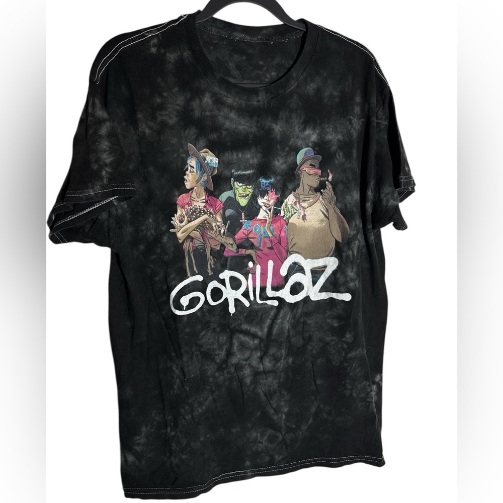 Gorillaz Shirt Mens Large Black Tie Dye Graphic Band Tee Cartoon Music Group